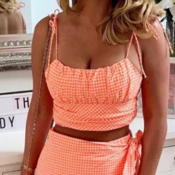ZARA orange gingham crop top and skort set - Picture 12 of 12